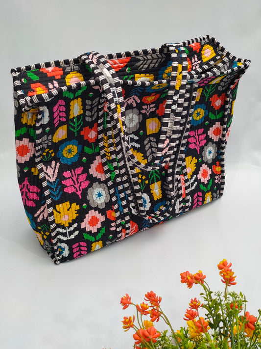 Quilted Tote Bag with zipper - 17x18x 6 inches