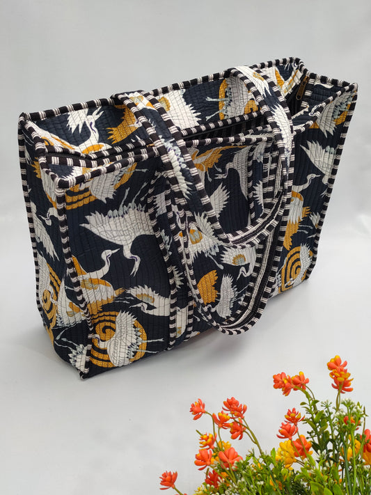 Quilted Tote Bag with zipper - 17x18x 6 inches
