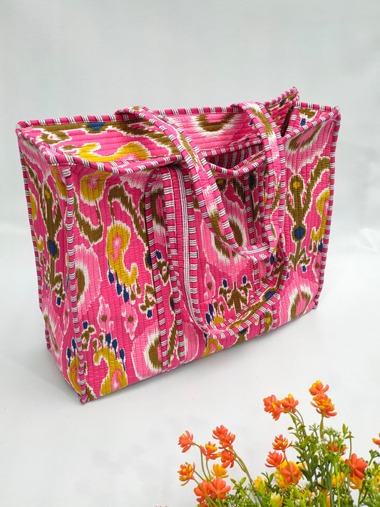 Quilted Tote Bag with zipper - 17x18x 6 inches