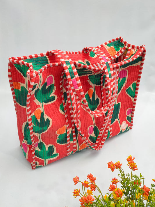 Quilted Tote Bag with zipper - 17x18x 6 inches