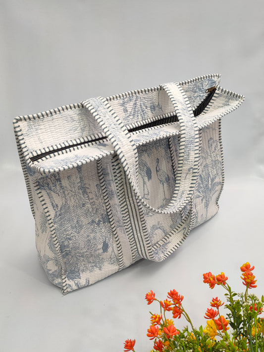 Quilted Tote Bag with zipper - 17x18x 6 inches