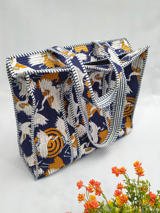 Quilted Tote Bag with zipper - 17x18x 6 inches