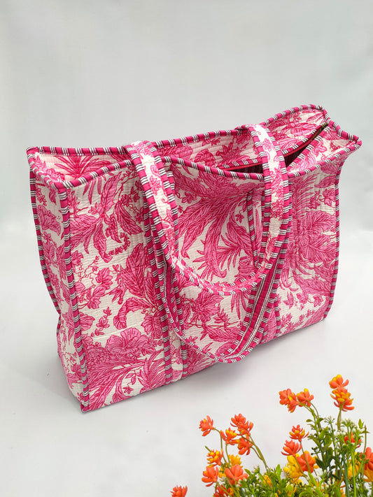 Quilted Tote Bag with zipper - 17x18x 6 inches