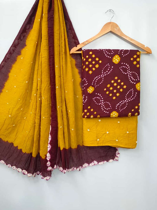 Best quality Bandhani Cotton Suit Set with Cotton Dupatta  - TSPSMBD7