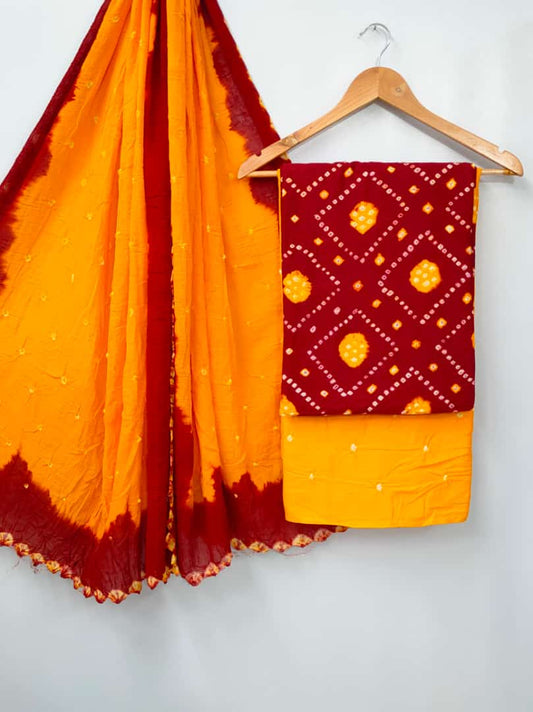 Best quality Bandhani Cotton Suit Set with Cotton Dupatta  - TSPSMBD8