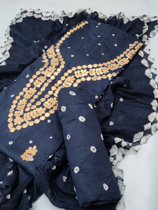 Bandhani Patti Work Cotton Suit Set - TSPSMBDPWTF1