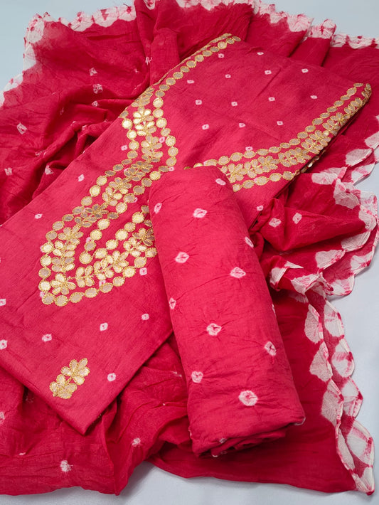 Bandhani Patti Work Cotton Suit Set - TSPSMBDPWTF2