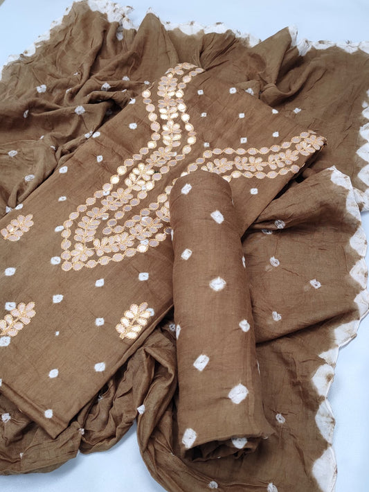 Bandhani Patti Work Cotton Suit Set - TSPSMBDPWTF4