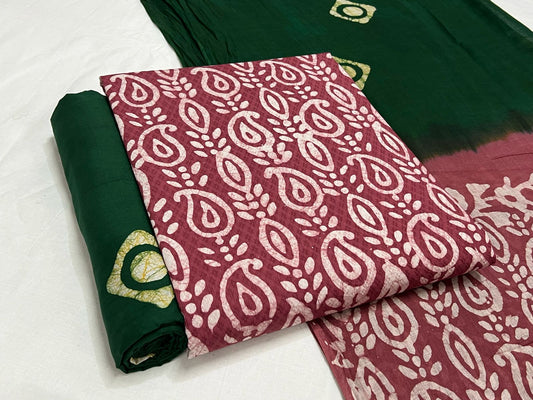 Batik Cotton Suit Set with Cotton Dupatta