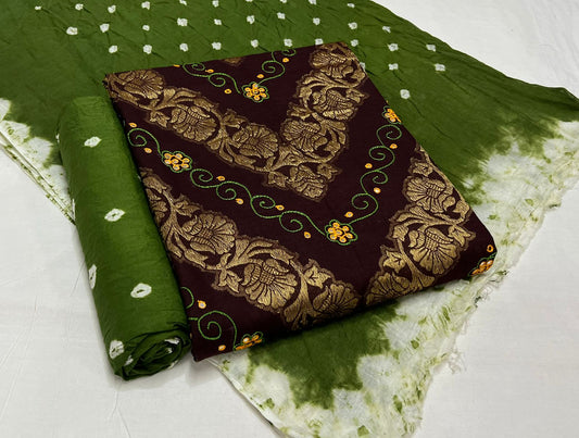 Hand Work Bandhani Cotton Suit Set with Cotton Dupatta