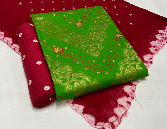 Hand Work Bandhani Cotton Suit Set with Cotton Dupatta