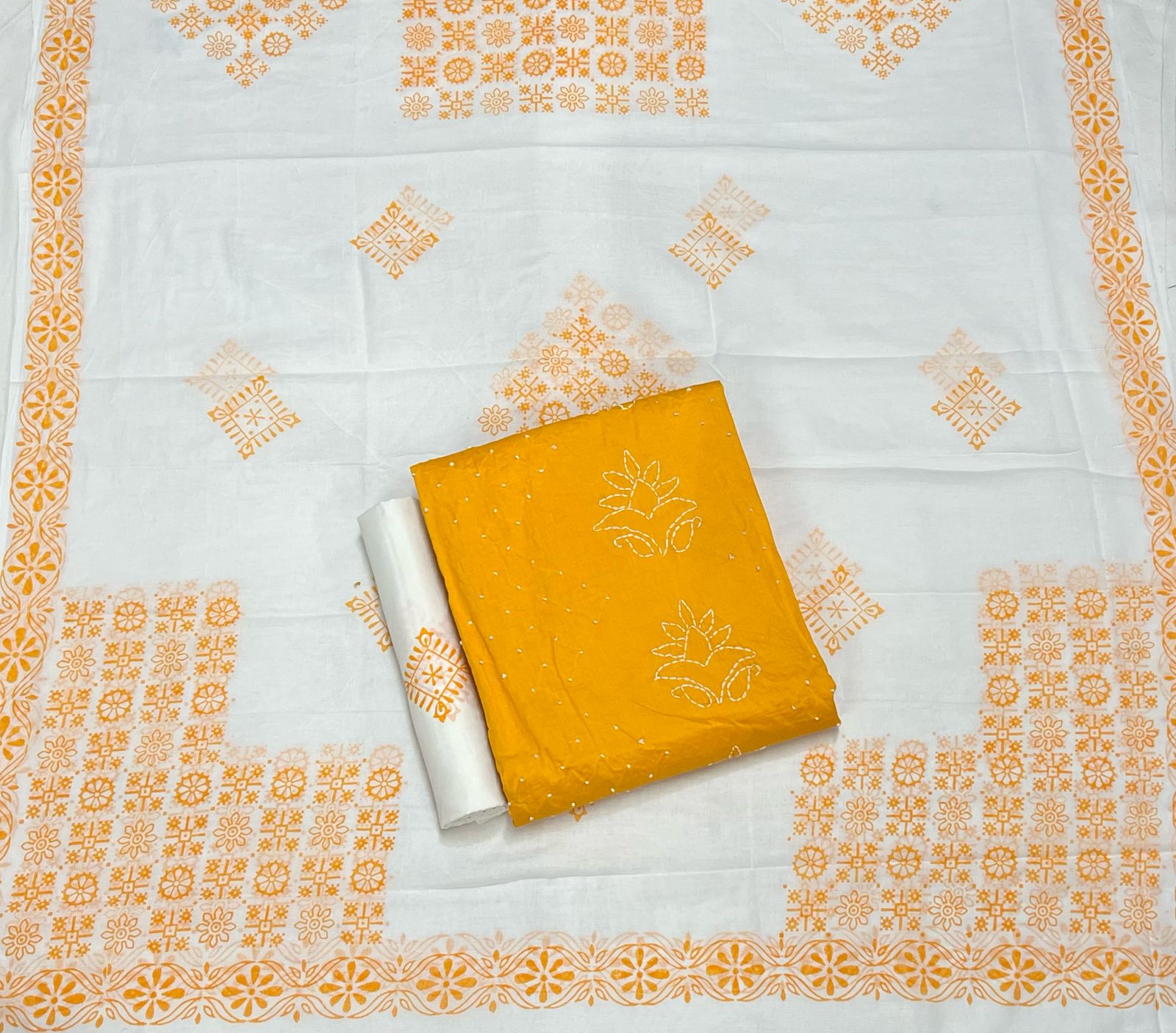 Hand Work Cotton Suit Set with Cotton Dupatta