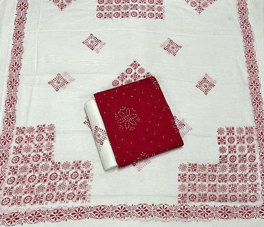 Hand Work Cotton Suit Set with Cotton Dupatta