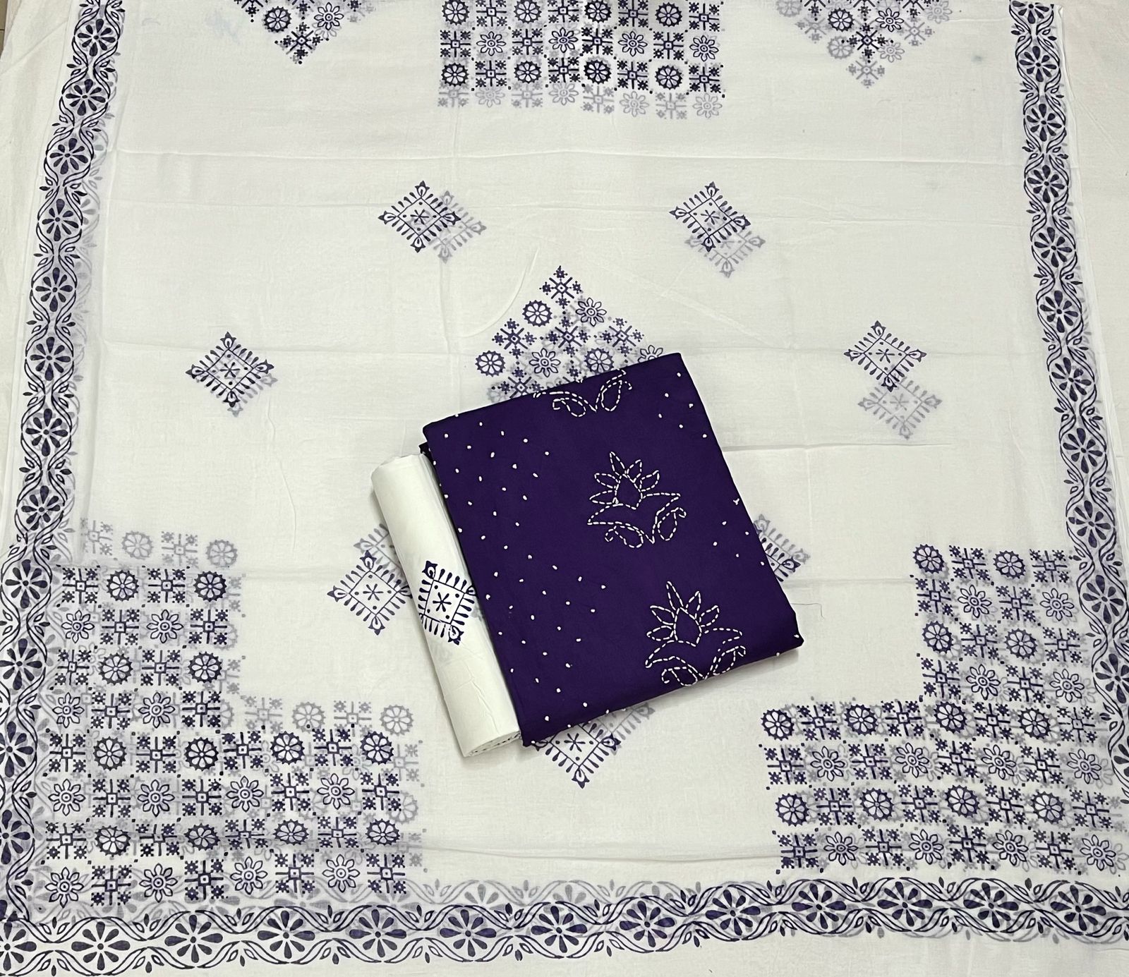 Hand Work Cotton Suit Set with Cotton Dupatta