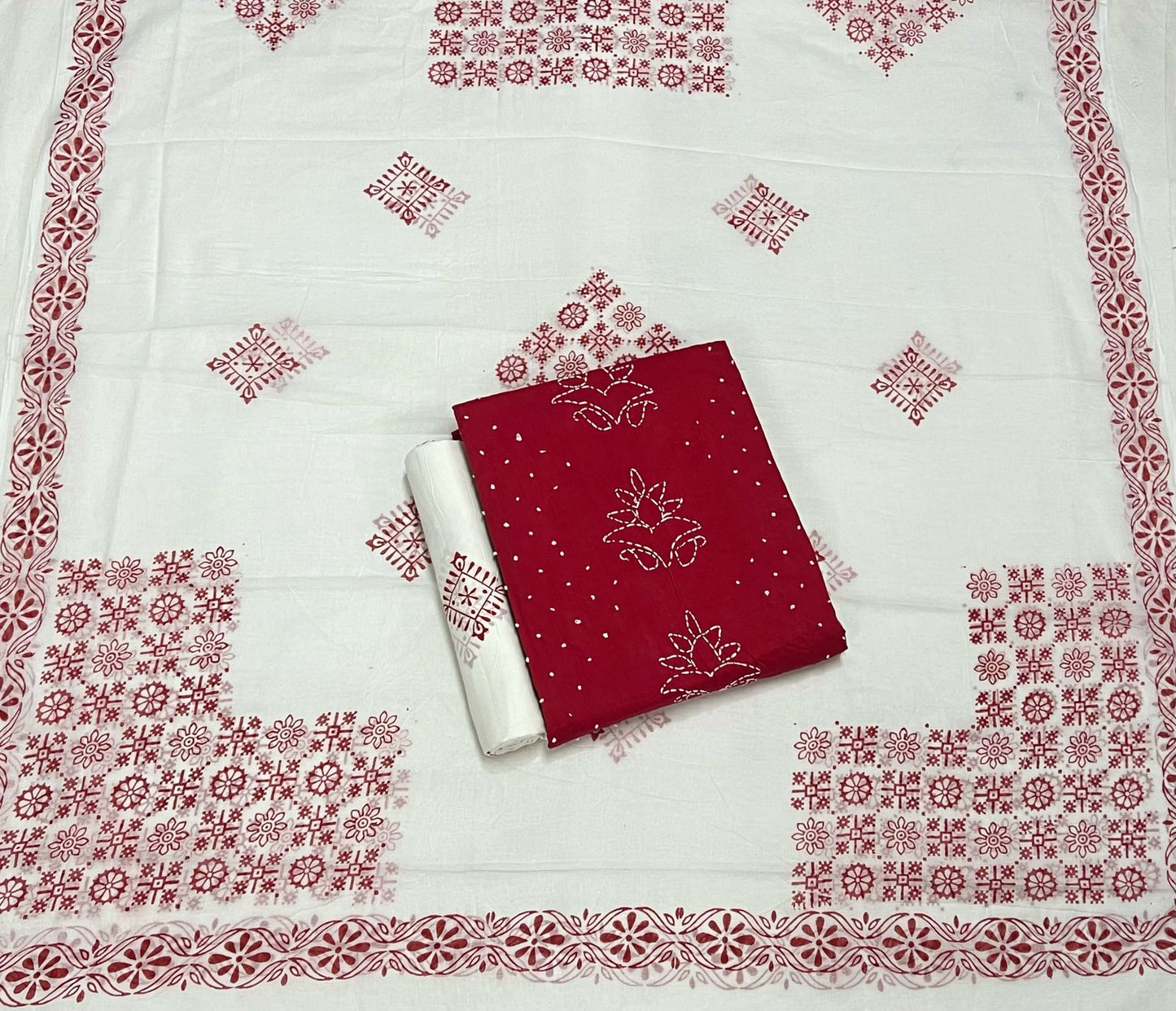 Hand Work Cotton Suit Set with Cotton Dupatta