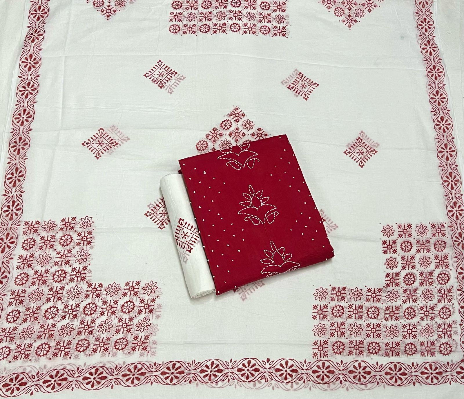 Hand Work Cotton Suit Set with Cotton Dupatta