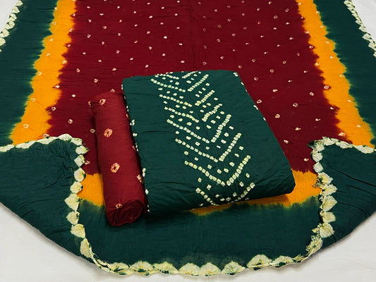 Best quality Bandhani Cotton Suit Set with Cotton Dupatta