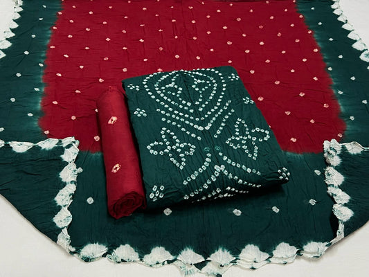 Best quality Bandhani Cotton Suit Set with Cotton Dupatta