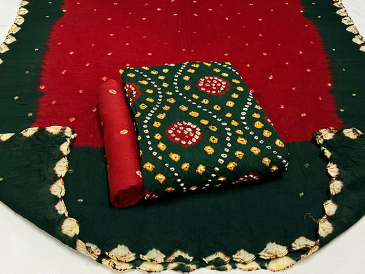 Best quality Bandhani Cotton Suit Set with Cotton Dupatta