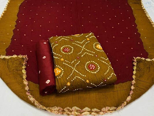 Best quality Bandhani Cotton Suit Set with Cotton Dupatta