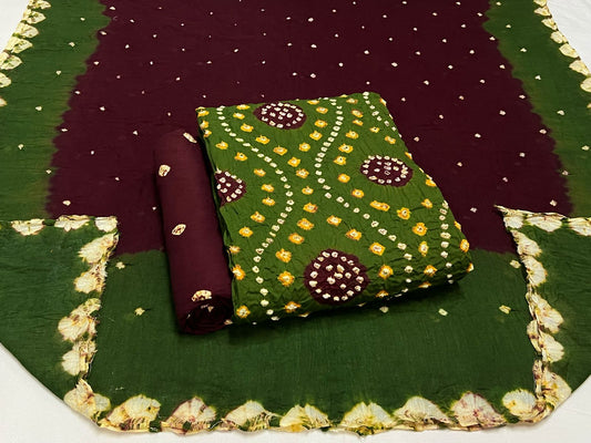 Best quality Bandhani Cotton Suit Set with Cotton Dupatta