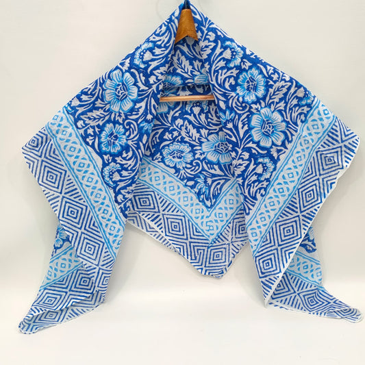 Hand Block Printed Cotton Scarf - 100x100 cm