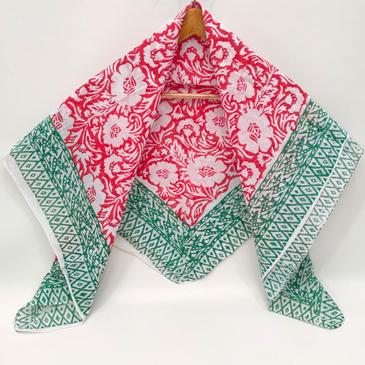 Hand Block Printed Cotton Scarf - 100x100 cm