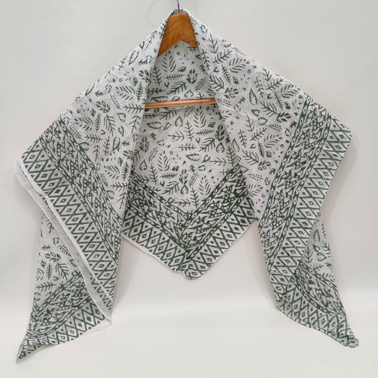 Hand Block Printed Cotton Scarf - 100x100 cm