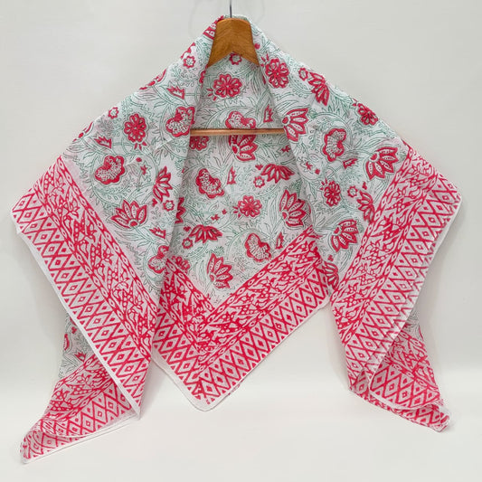 Hand Block Printed Cotton Scarf - 100x100 cm
