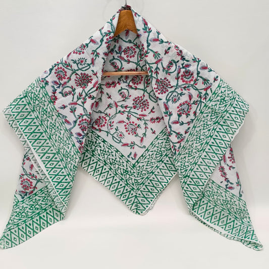 Hand Block Printed Cotton Scarf - 100x100 cm