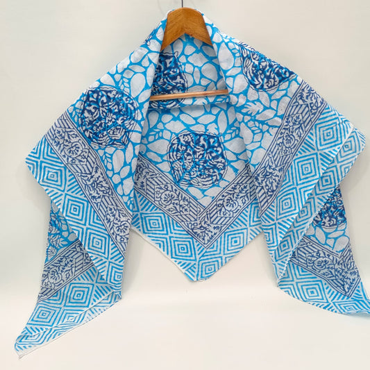 Hand Block Printed Cotton Scarf - 100x100 cm