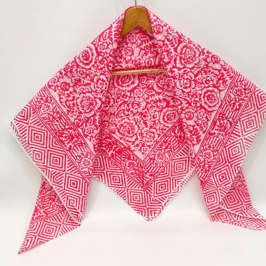Hand Block Printed Cotton Scarf - 100x100 cm