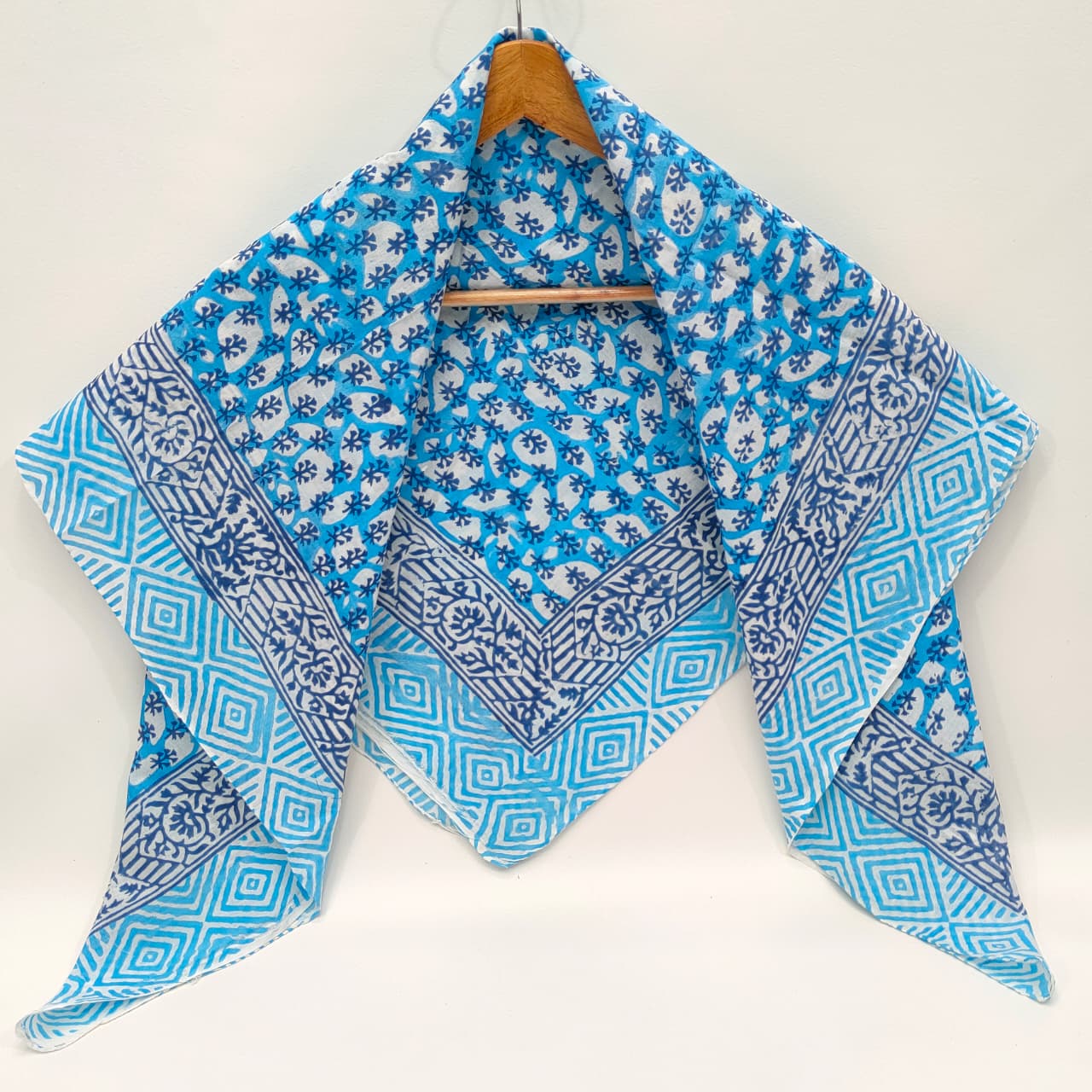 Hand Block Printed Cotton Scarf - 100x100 cm