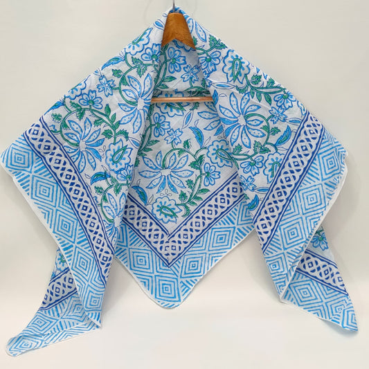 Hand Block Printed Cotton Scarf - 100x100 cm
