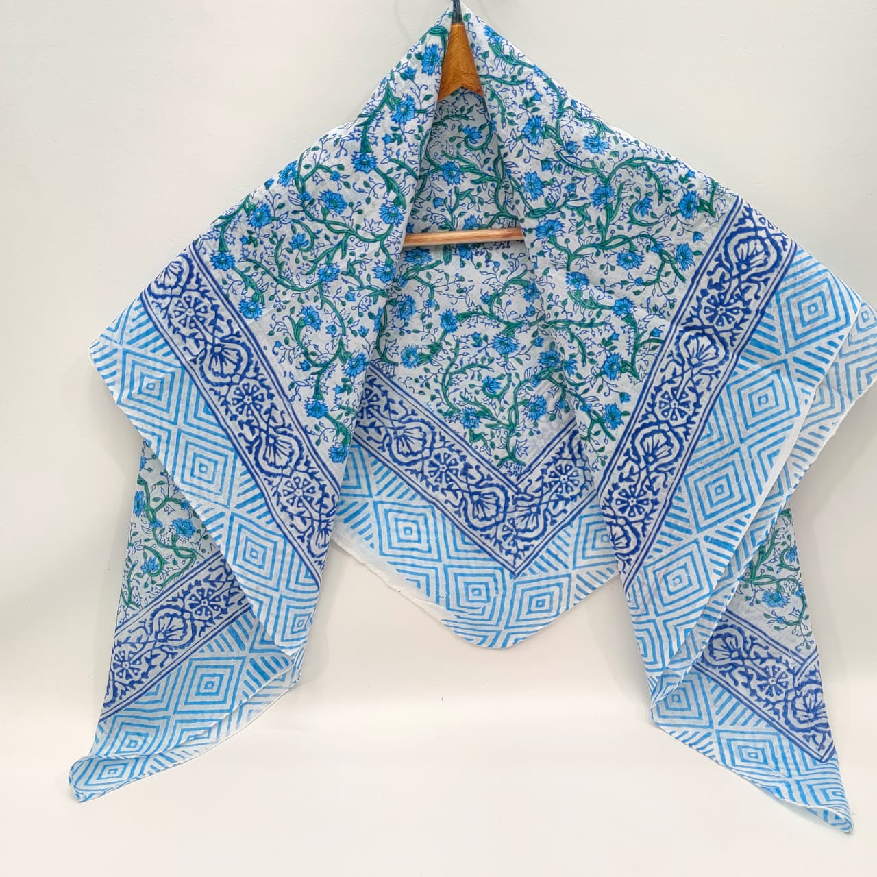 Hand Block Printed Cotton Scarf - 100x100 cm