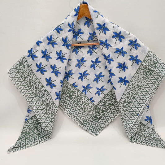Hand Block Printed Cotton Scarf - 100x100 cm