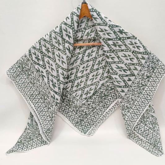 Hand Block Printed Cotton Scarf - 100x100 cm
