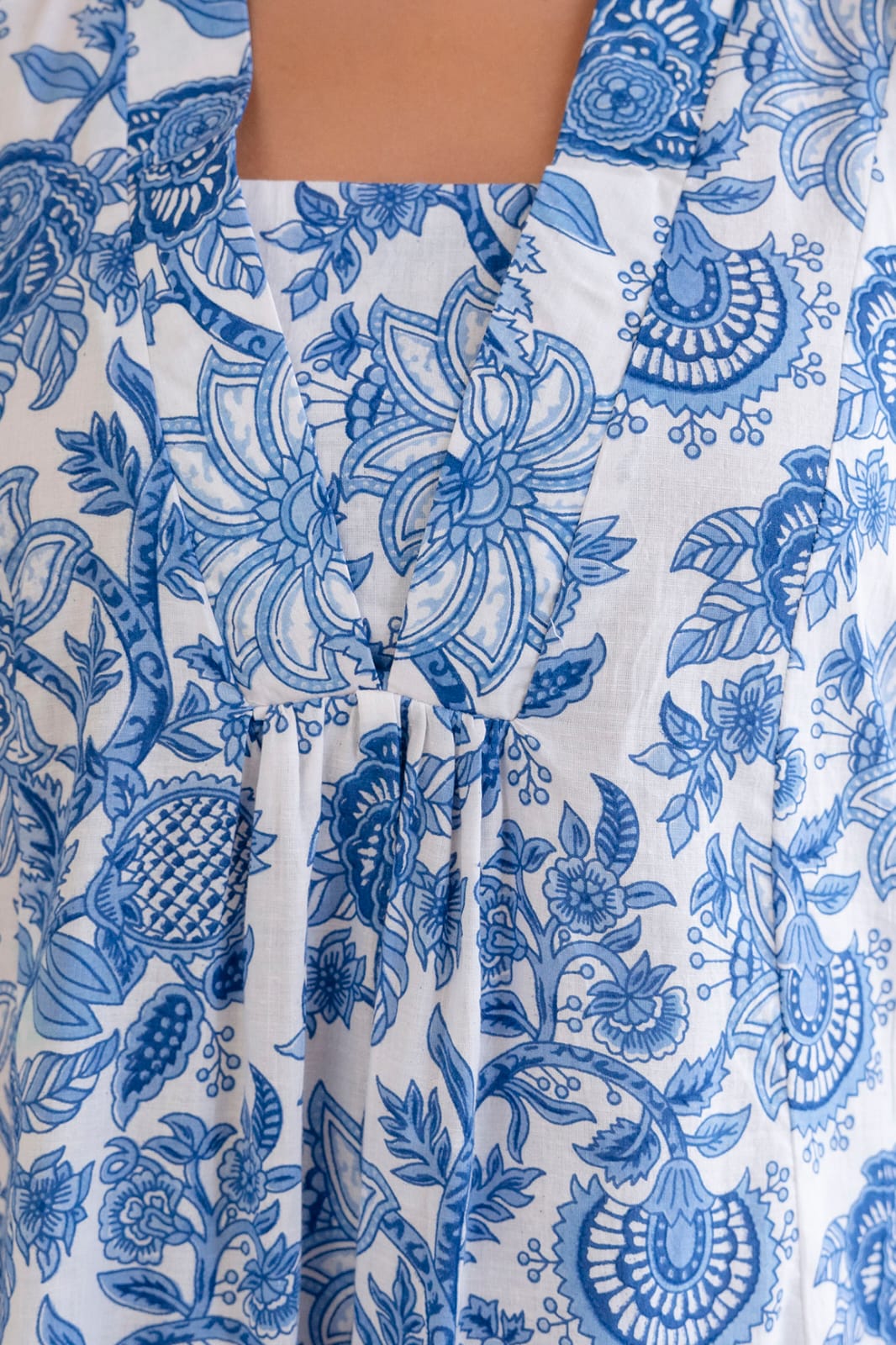 Blue Floral Cotton Short Kurti for Women
