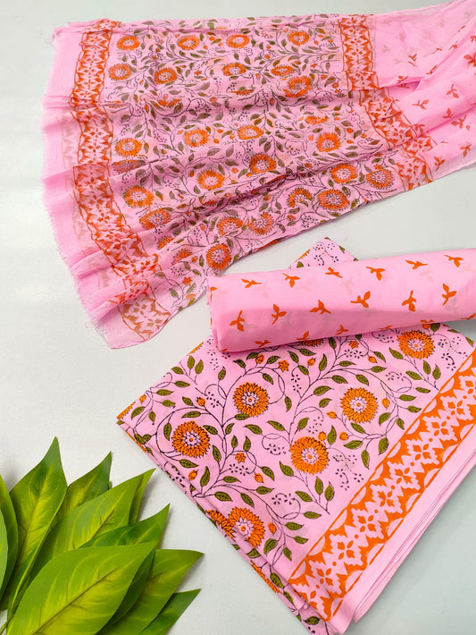 hand block chiffon salwa suit set 