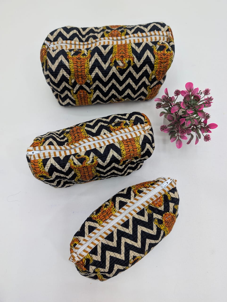 Set of 3 Pouches With A Waterproof Lining, Perfect For Cosmetics