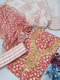 Cotton Gota Patti Neck Work Block Printed Suit Set with Chiffon Dupatta  - TSPSGPCHVJ15