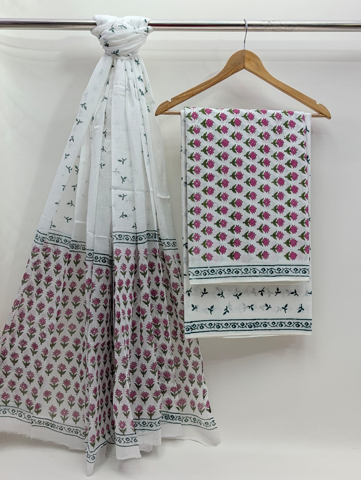 Hand Block Cotton Salwar Suit Set with Cotton Dupatta