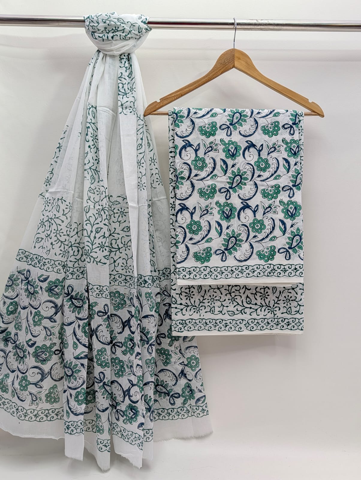 Hand Block Cotton Salwar Suit Set with Cotton Dupatta