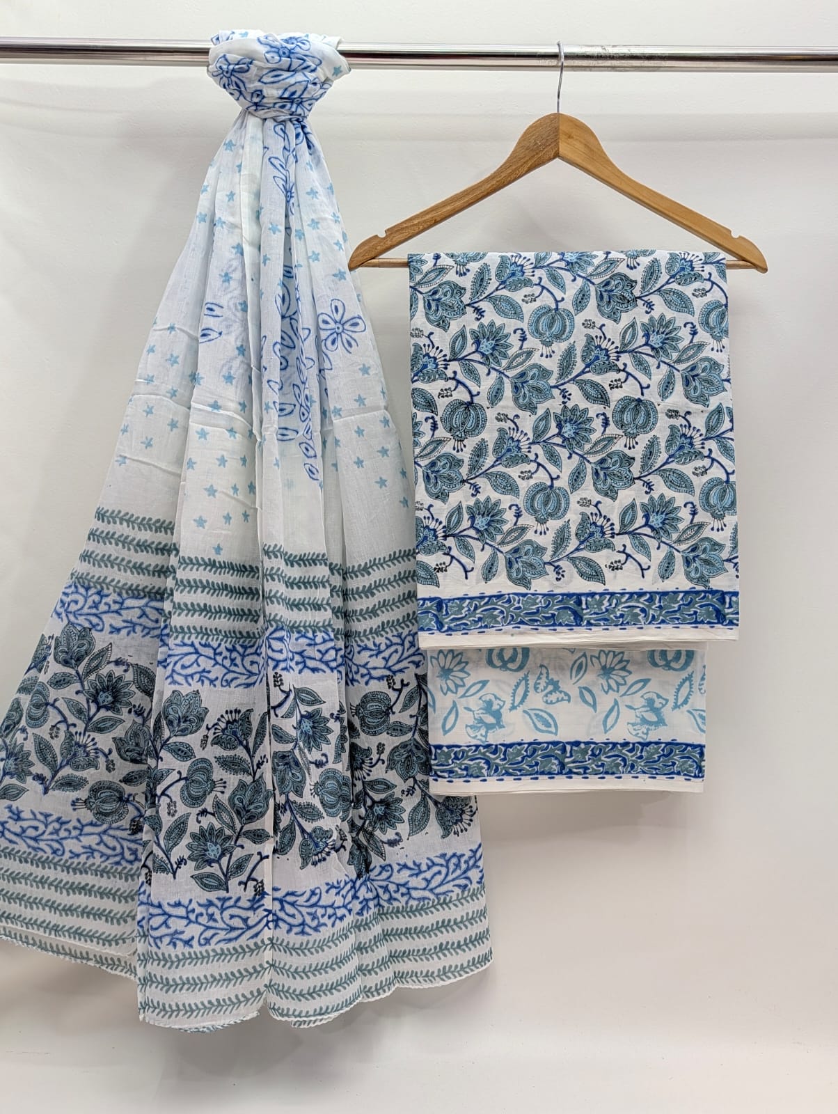 Hand Block Cotton Salwar Suit Set with Cotton Dupatta