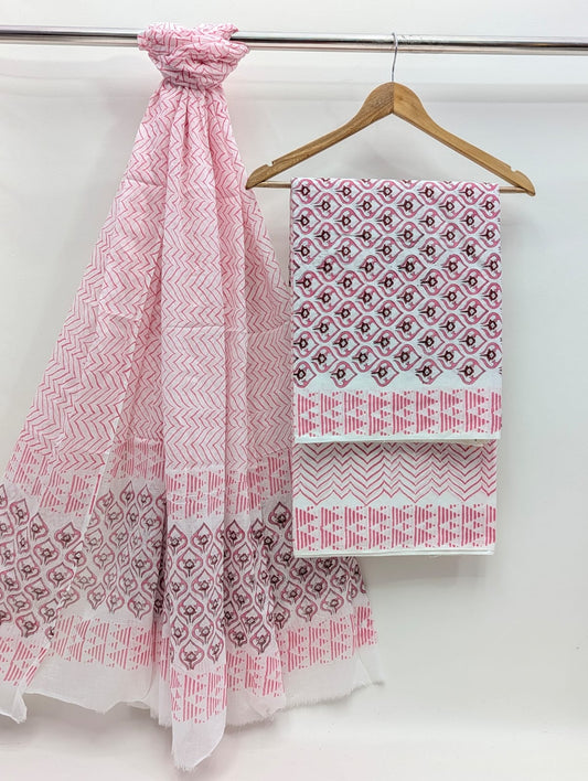 Hand Block Cotton Salwar Suit Set with Cotton Dupatta