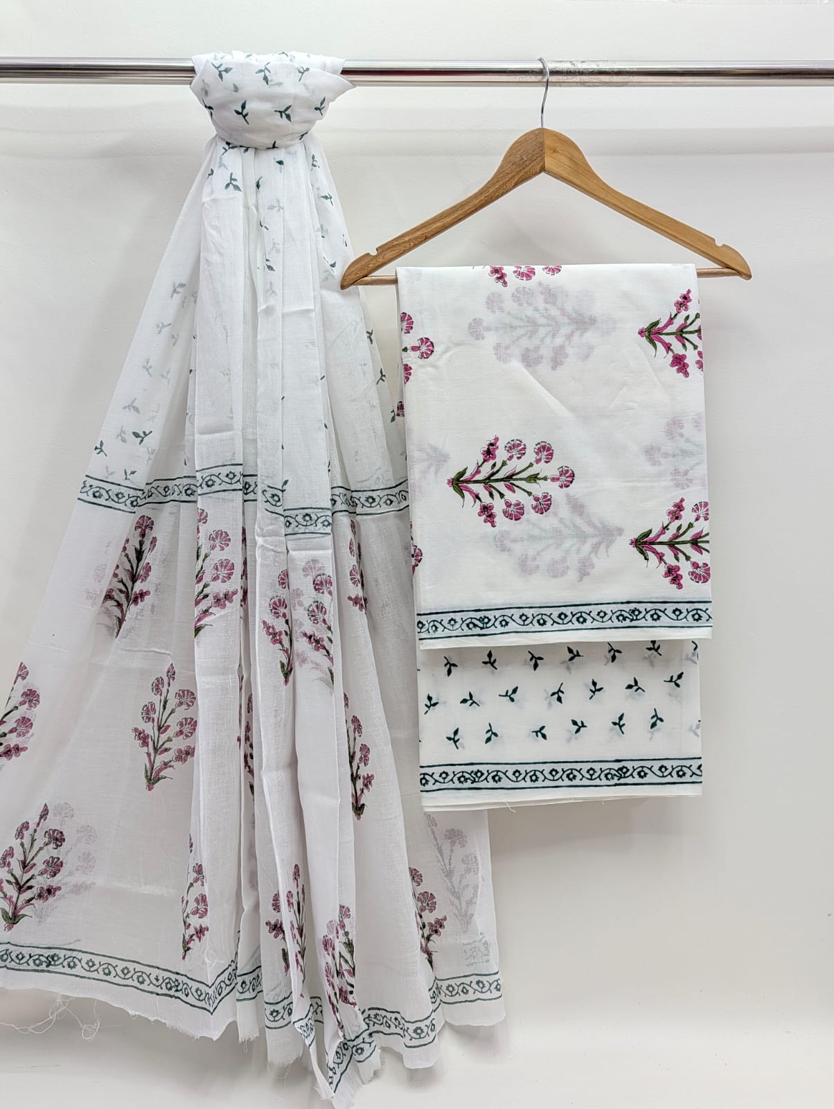 Hand Block Cotton Salwar Suit Set with Cotton Dupatta