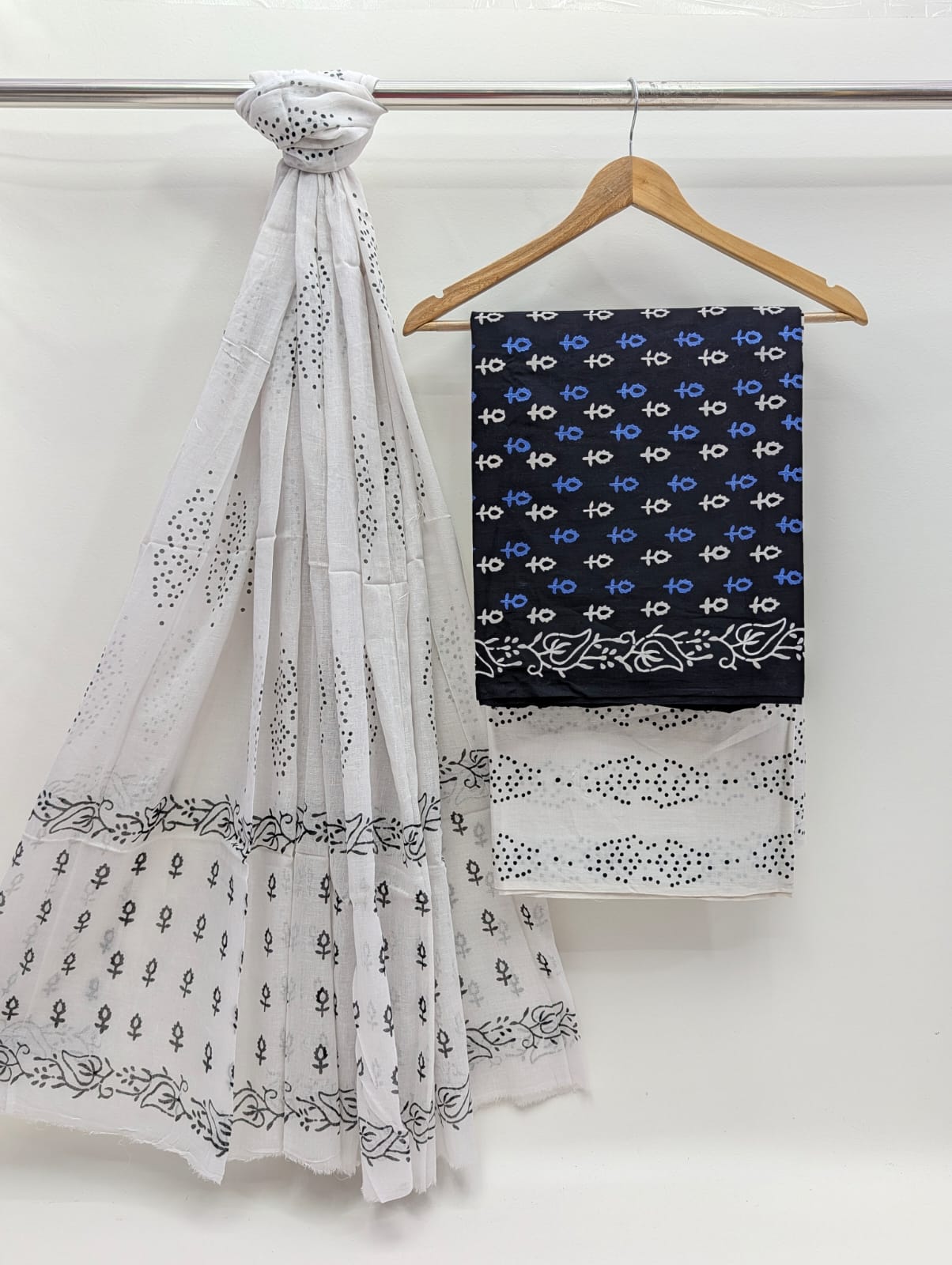 Hand Block Cotton Salwar Suit Set with Cotton Dupatta