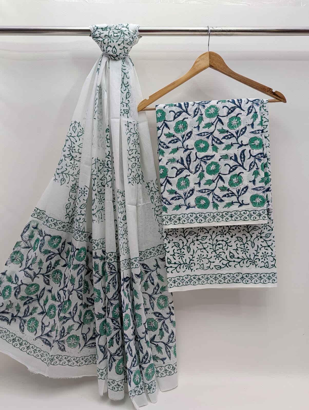 Hand Block Cotton Salwar Suit Set with Cotton Dupatta