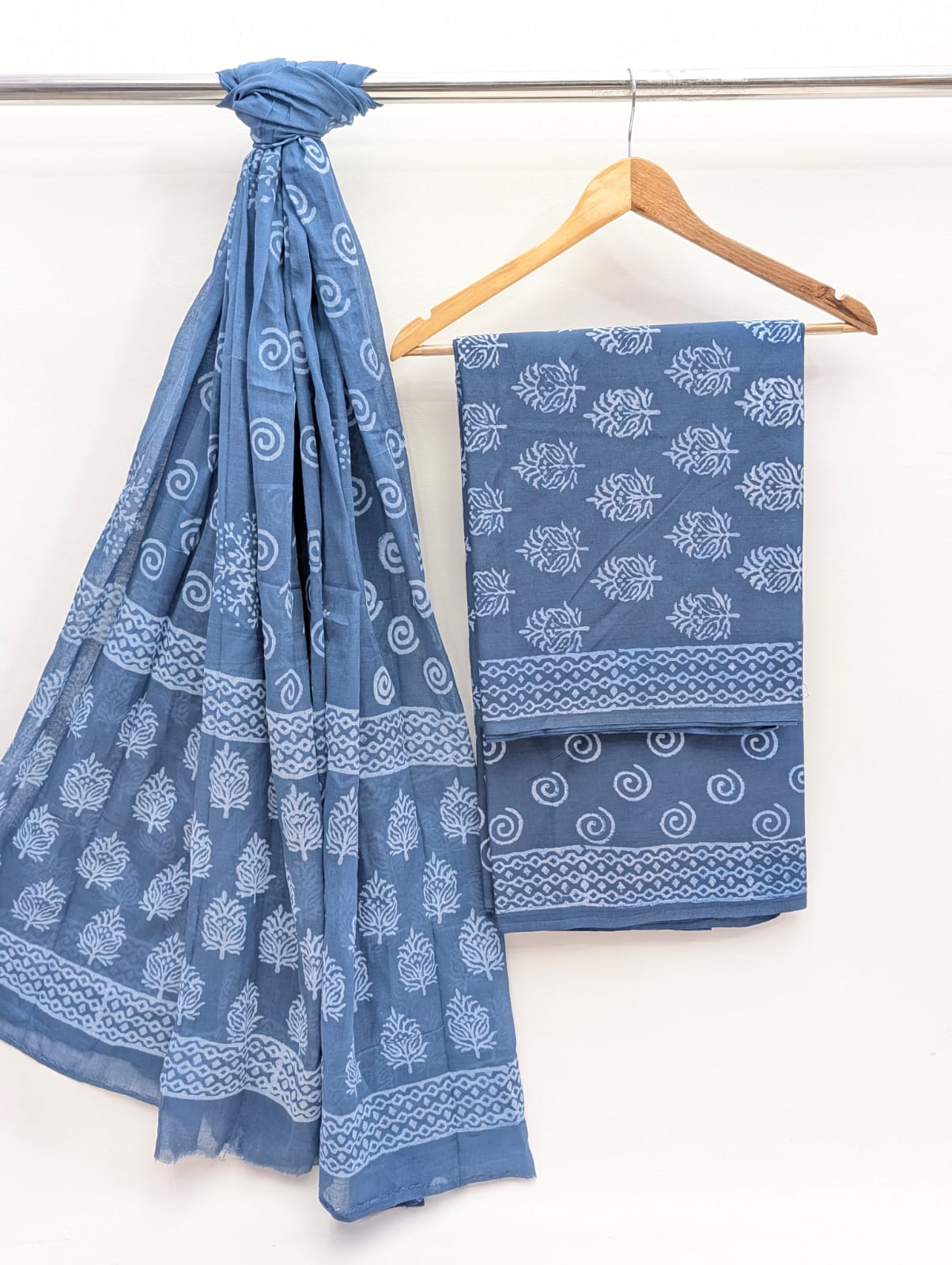 Hand Block Cotton Salwar Suit Set with Cotton Dupatta
