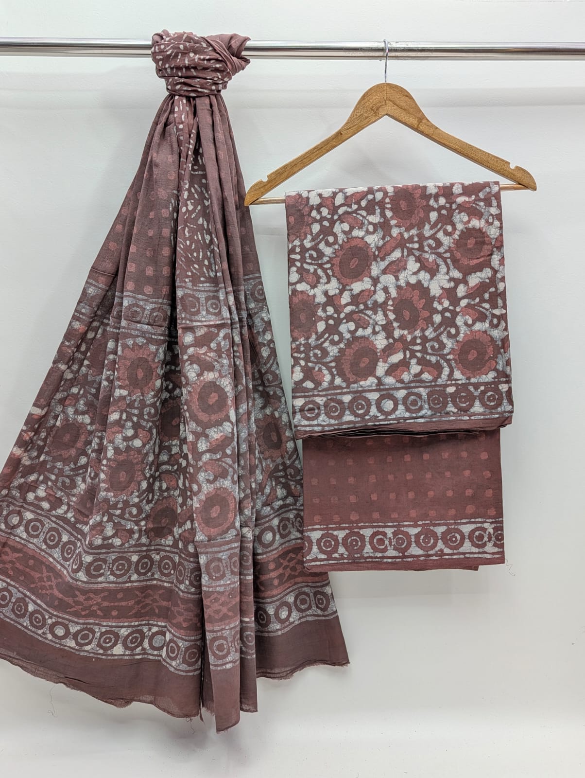 Hand Block Cotton Salwar Suit Set with Cotton Dupatta